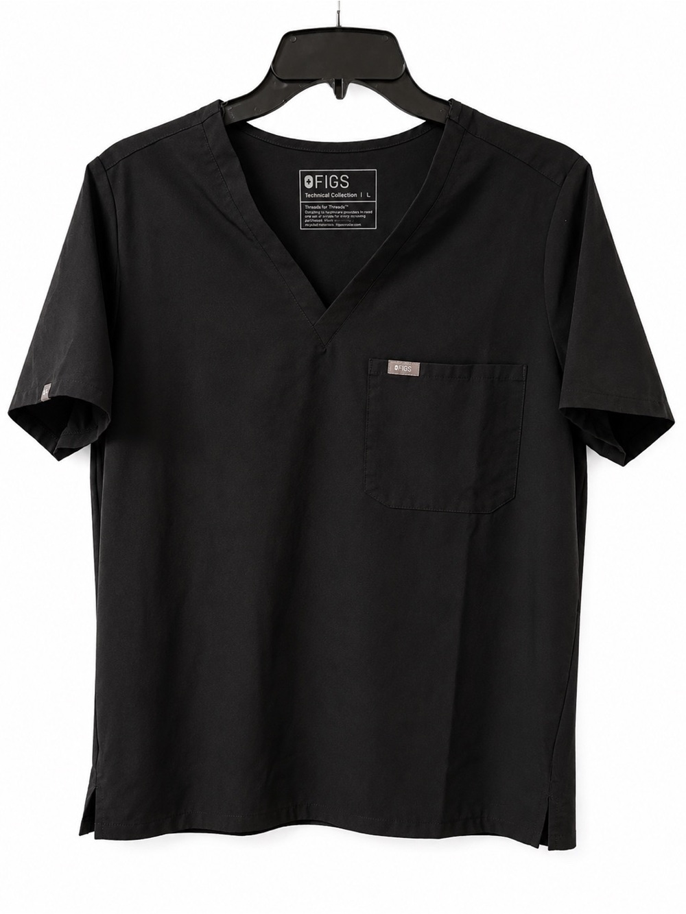 FIGS Black V-Neck Technical Scrub Top |L|